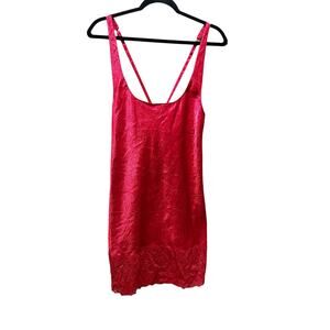 Victoria's Secret Vintage Gold Label Red Satin Lace Trim Slip Dress Size Medium